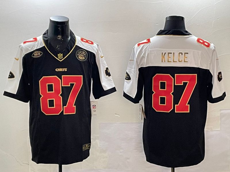 Men Kansas City Chiefs #87 Kelce Black Thanksgiving three generations 2025 Nike Vapor Limited NFL Jersey style 2
